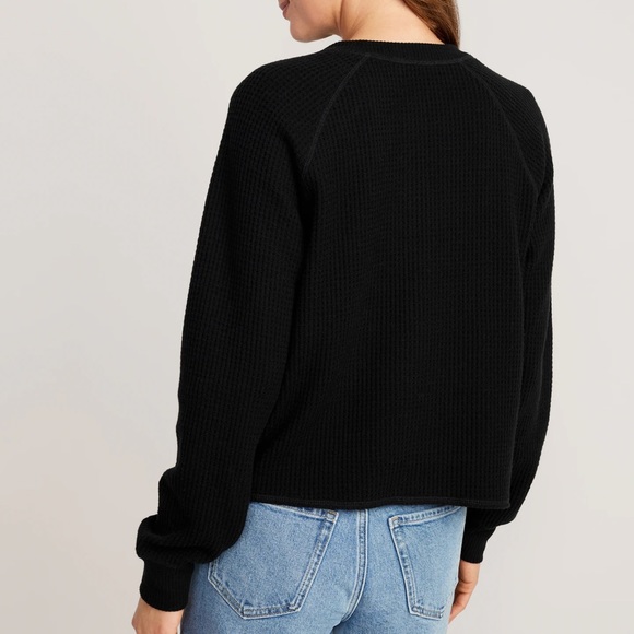 NWT OLD NAVY Plush Waffle-Knit Henley Top Color: Black Jack - Picture 3 of 5